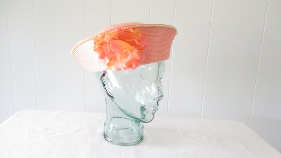 Vintage Summer Hat Ladies Garden Party Hat Peach … - image 2