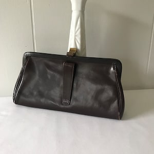 Vintage Purse Brown Leather Clutch Creations by International Foldover Clasp