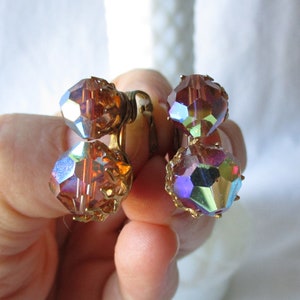 Vintage Earrings Clip on Aurora Borealis Plastic Bead Earrings