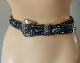 Vintage Studded Rhinestone Festival Belt: 1990s Cowgirl Belt