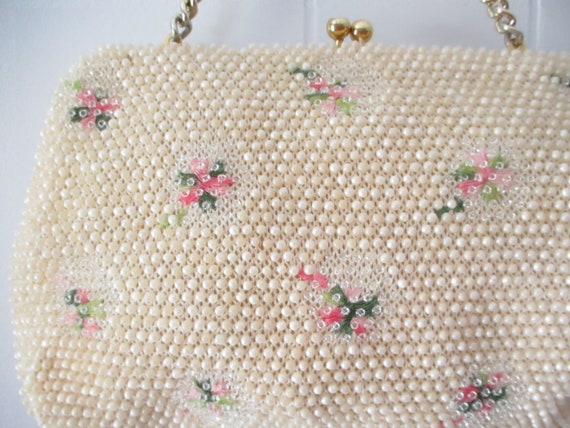 Vintage Beaded Evening Bag Floral Beaded Clutch P… - image 3