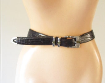 Vintage Leather Belt Brighton Faux Snakeskin Belt Brass