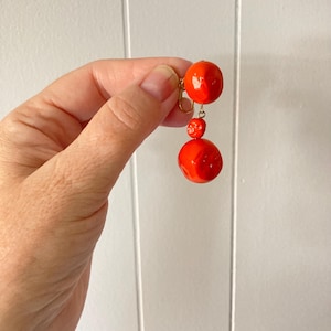 Vintage Chunky Orange Beaded Dangle Earrings Clip On Beaded Earrings Vintage Drop Earrings