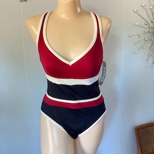 Vintage Swimsuit JAG One Piece Bathing Suit Striped NWT