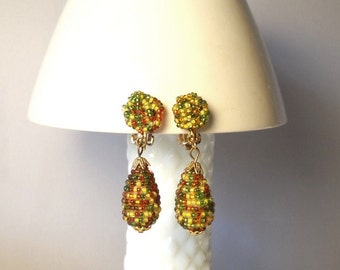 Vintage Earrings Beaded Earrings Drop Earrings Clip On Earrings Japan