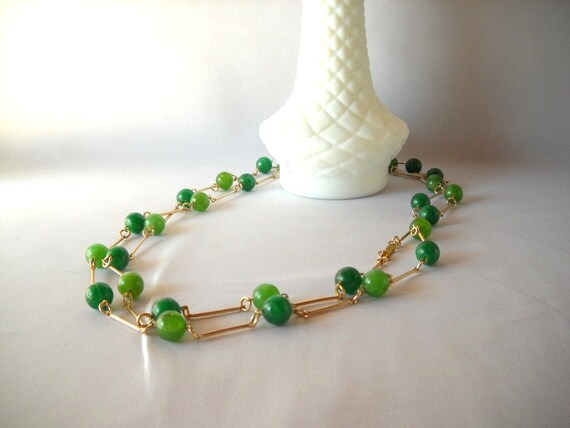 Vintage Necklace Chunky Beaded Necklace Green Nec… - image 5