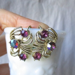 Vintage Aurora Borealis Rhinestone Earrings Clip On Earrings