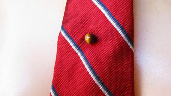 Vintage Tie Tack Tiger's Eye Tie Clip Round Tie C… - image 1