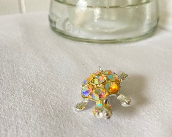 Vintage Judy Lee Turtle Brooch Rhinestone Turtle Pin