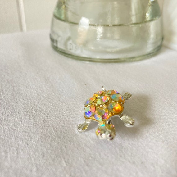 Vintage Judy Lee Turtle Brooch Rhinestone Turtle P