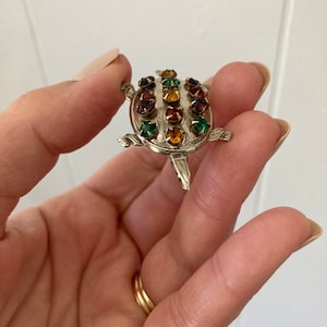 Vintage Turtle Brooches Sterling Silver and Rhinestone Turtle Pin