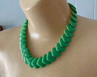 Vintage Mod Necklace Chunky Beaded Necklace Green Beaded Necklace