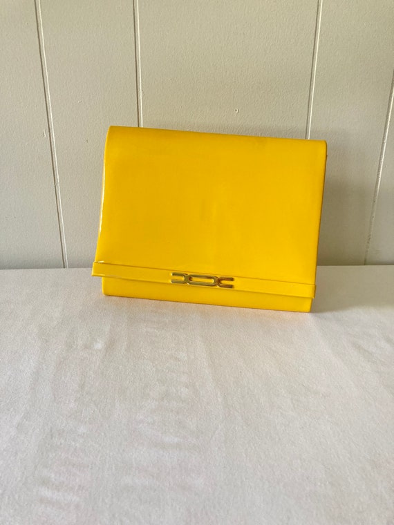 Vintage Sunflower Yellow Patent Leather Clutch by 