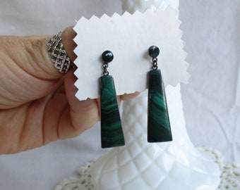 Vintage Malachite Earrings 950 Silver Drop Earrings