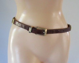 Vintage Leather Belt Brighton Faux Crocodile Brass