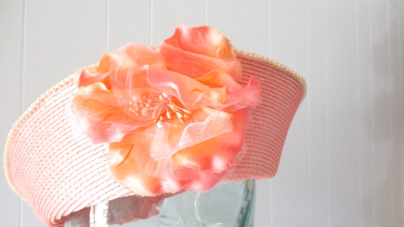 Vintage Summer Hat Ladies Garden Party Hat Peach … - image 6