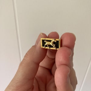 Vintage Gold Tone Horse Tie Bar: Black Enamel Tie Clip