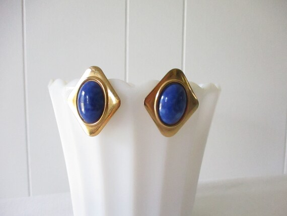 Vintage Blue Enamel Earrings Pierced Earrings Ova… - image 3