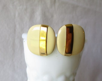 Vintage Monet Gold Enamel Earrings Square Pierced Earrings