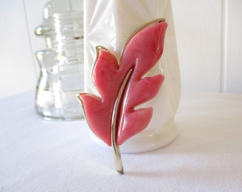 Vintage Brooch Sarah Coventry Pink Thermoset Leaf Brooch