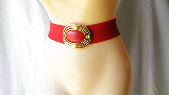 Vintage Stretch Belt 1980s Belt Bright Red Belt D… - image 1