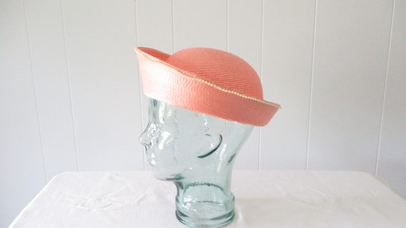 Vintage Summer Hat Ladies Garden Party Hat Peach … - image 4