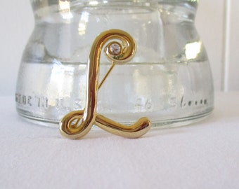 Vintage Initial Pin Rhinestone Initial Brooch L Brooch Signed AAi