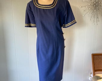 Navy Dress/gold Buttons/1990s/ Medium - Etsy Navy Dress/gold Buttons/1990s/ Medium - Etsy