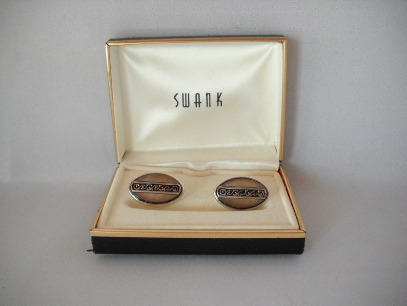 Vintage Cuff Links Swank Cuff Links Mother of Pearl Cufflinks image 1