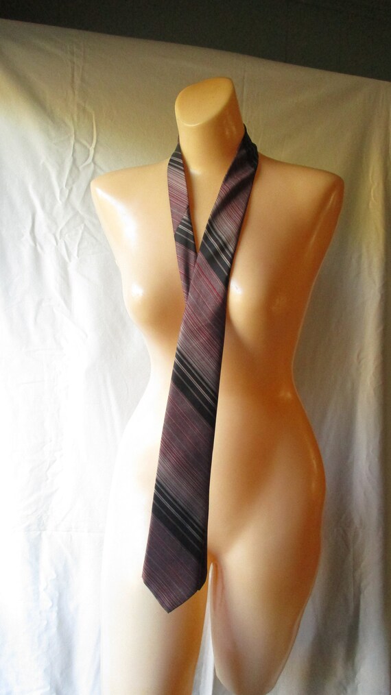 Vintage Tie Wide Tie Striped Tie 70s Necktie Blac… - image 3