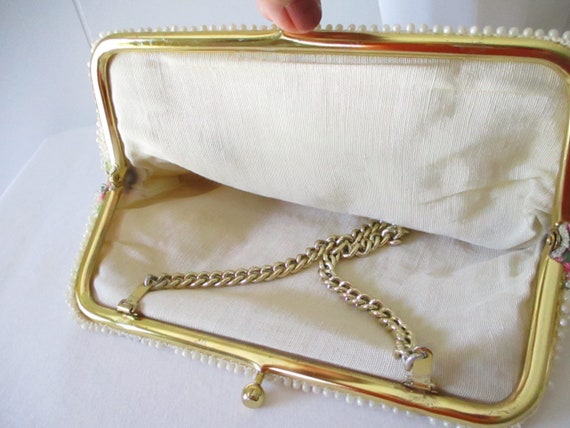 Vintage Beaded Evening Bag Floral Beaded Clutch P… - image 6