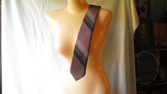 Vintage Tie Wide Tie Striped Tie 70s Necktie Blac… - image 4