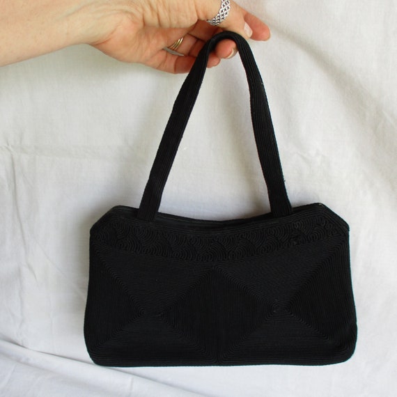 Vintage Corde' Purse Black Woven Bag 1930s Purse … - image 1