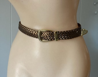 Vintage Braided Copper Belt: 1980s Gold Tone Accents