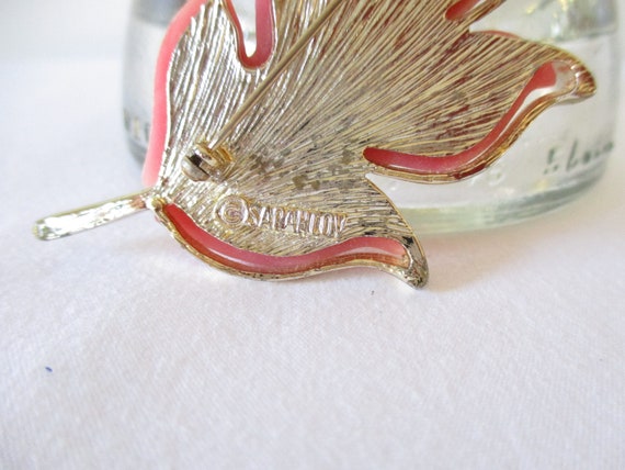 Vintage Brooch Sarah Coventry Pink Thermoset Leaf… - image 3
