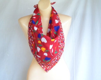 Vintage Scarf Bright Red Scarf Tulip Scarf Flower Scarf