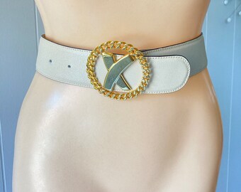 Vintage 90s to 80s Paloma Picasso Cream Suede Leather Belt 
