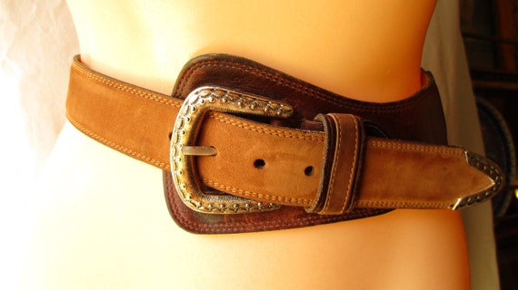 Vintage Ruff Hewn Belt Brown Leather Belt Western… - image 1