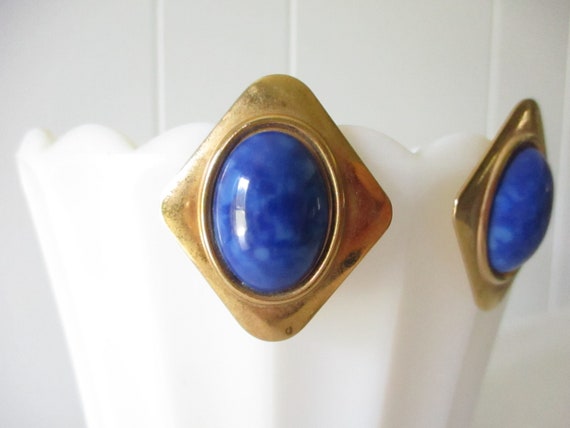 Vintage Blue Enamel Earrings Pierced Earrings Ova… - image 1