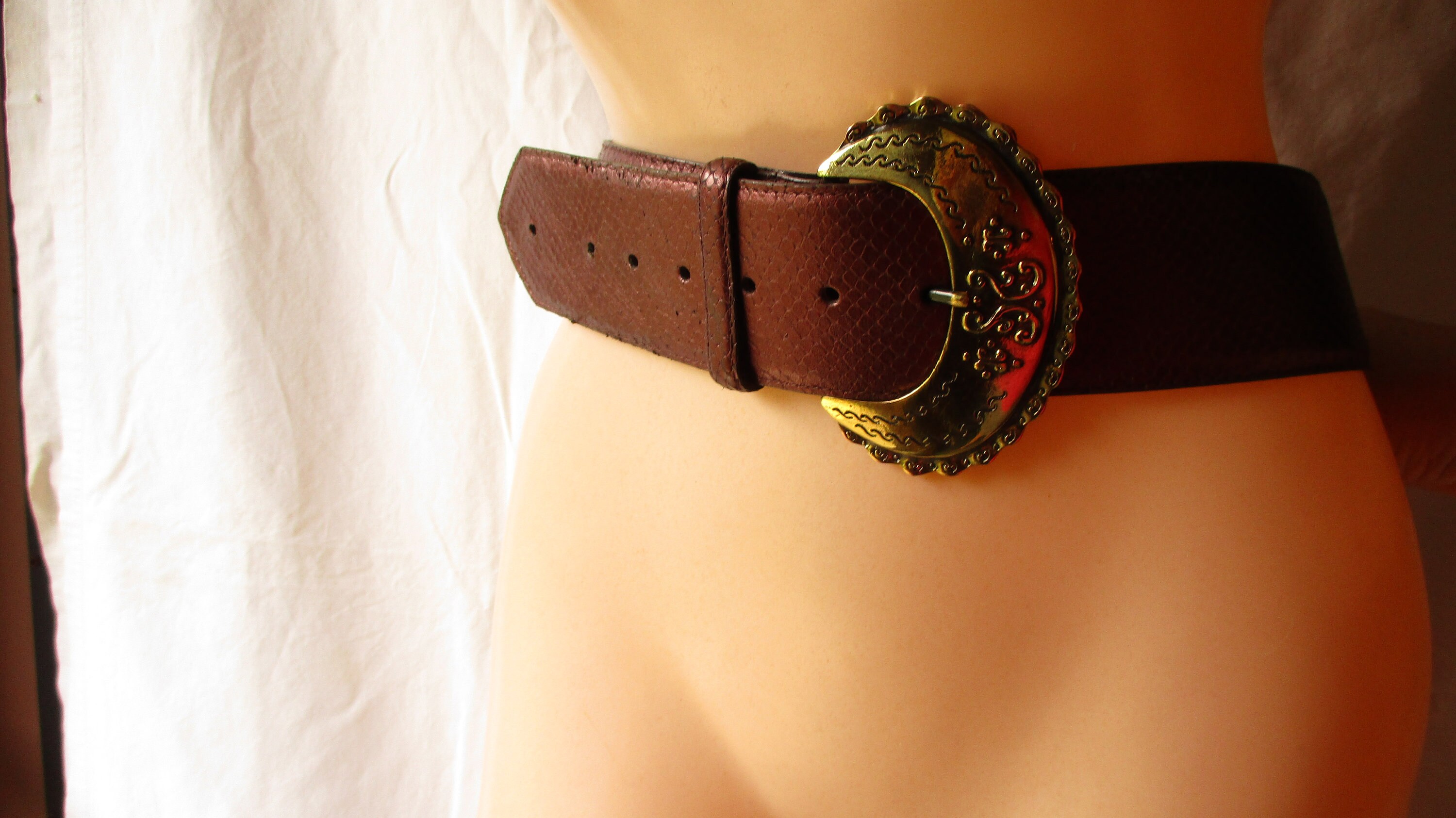 Cipriani Lizard grain leather Brown Textured Belt with Gold Buckle Cipriani Belts - Etsy main image 4