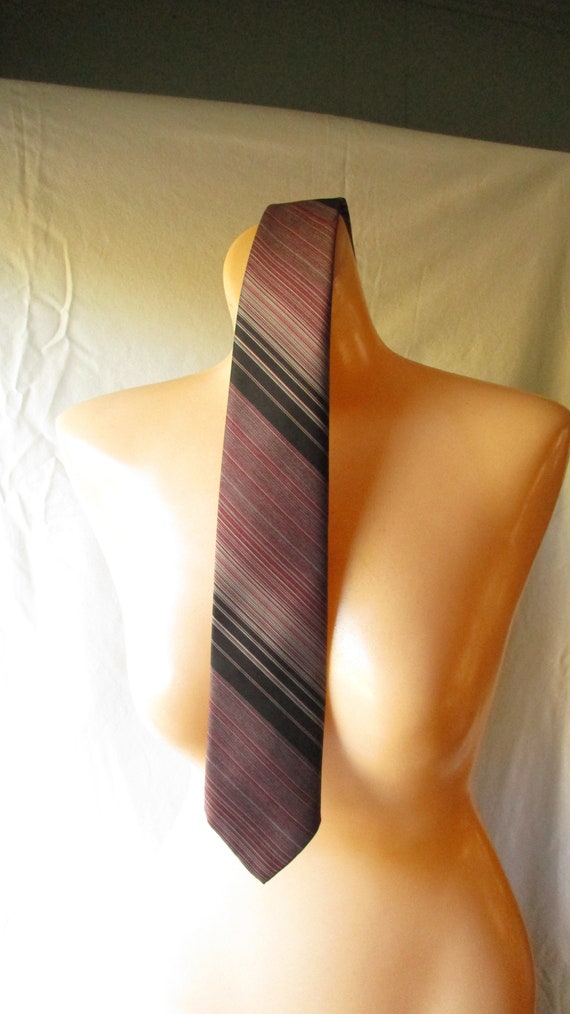 Vintage Tie Wide Tie Striped Tie 70s Necktie Blac… - image 6
