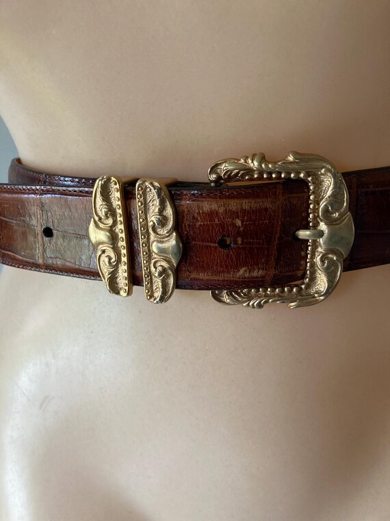 Vintage Leather Belt: Brighton Snakeskin Crocodile Pattern Belt