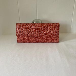 Cartera vintage roja de imitación de reptil Cartera de los años 1990/Y2K Cartera roja de tres pliegues para mujer