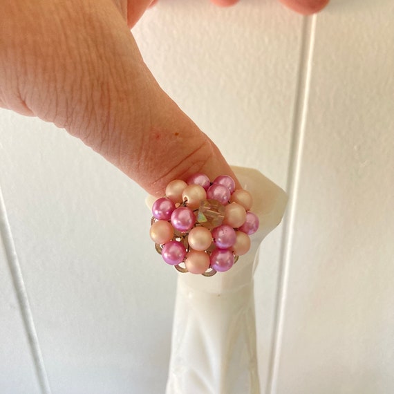 Vintage Pink Beaded Clip on Earrings - image 7