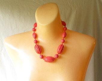 Vintage Necklace Beaded Necklace Salmon Pink Beaded Necklace