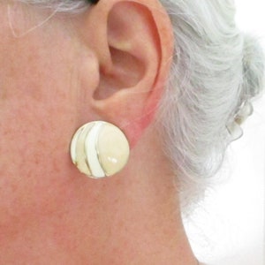 Vintage Goldtone Enamel Earrings Round Clip On Earrings
