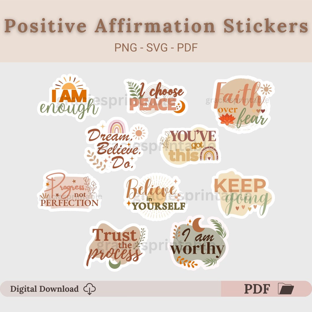 Affirmation Stickers – Digital Download (SVG, PNG & PDF) - Etsy