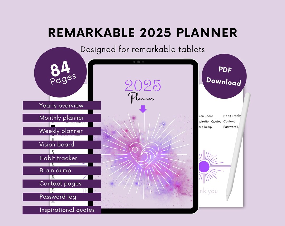 Remarkable 2 2025 Planner | Digital Monthly & Weekly Calendar| Calendar ...