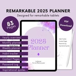 Remarkable 2025 Weekly & Monthly Planner | Calendar | Digital Calendar | Contacts, Password, Priority, Habit and Task Tracker | Remarkable 2