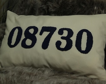 Embroidered Zip Code Pillow, Custom Area Number Pillow, Personalized Punch Needle Pillow, Housewarming Gift, First Home Gift, New Home Gift